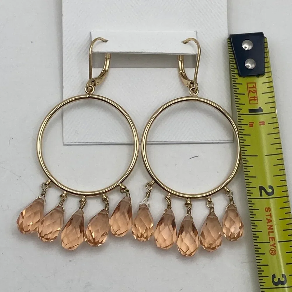 NWT Lauren Ralph Lauren Gold-Tone Hoop Earrings Peach Crystal Beads Drop Dangle - Picture 3 of 9